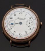 Minerva gold plated military style gentleman's single button chronograph wristwatch with stepped
