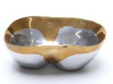 David Marshall (b1942) brass and aluminium twin pedestal bowl,