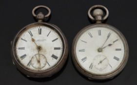 Two hallmarked silver open faced pocket watches one G A Gatchpole of Thetford the other keyless