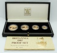 Royal Mint 1987 Britannia gold proof set comprising one ounce, half ounce,