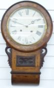 Late 19thC walnut cased drop dial wall clock with inlaid decoration,