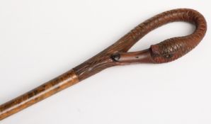 Late 19thC parasol with carved looped handle in the form of a swan's head and neck,