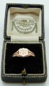 A 9ct rose gold signet ring in a Gloucester box, 2.