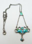 Charles Horner Arts & Crafts silver necklace set with green and blue enamel,