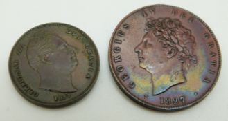 George IV 1827 halfpenny VF, copper toned,