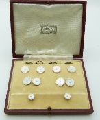 A set of 9ct white gold studs and cufflinks in Harrods box, 10.