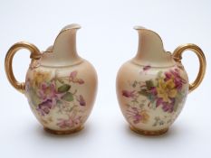 Royal Worcester pair of blush ivory flatback jugs, shape no 1094,