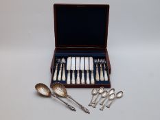 A cased set of mother of pearl handled knives and forks,