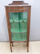 Late 19thC inlaid bow fronted display cabinet with leaded glass door W60 x D35 x H142cm