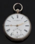 C F Magrath of London hallmarked silver open faced pocket watch with Roman numerals,