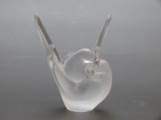 Lalique Sylvie frosted glass vase in the form of two intertwined doves,
