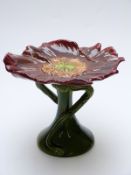 Bretby majolica pedestal cake stand in the form of a flower,
