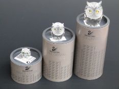 Three Swarovski Crystal Owls, largest 7cm tall,