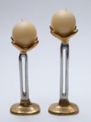 David Marshall (b1942) pair of brass and aluminium candlesticks,