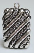 Victorian hallmarked silver wrythen and embossed vesta case, Birmingham 1892 maker William Neale,