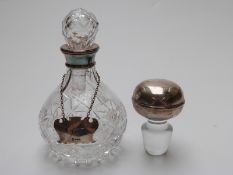 Hallmarked silver collared cut glass decanter,