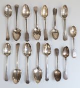 Ten various mainly Georgian hallmarked silver tablespoons including a bottom marked example,