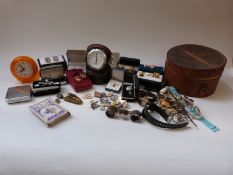 A collection of cufflinks and watches including a pair of silver cufflinks in brown leather box