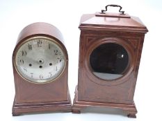 Mahogany inlaid bracket clock case, 44cm tall,