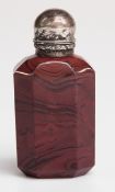 White metal lidded agate scent bottle,