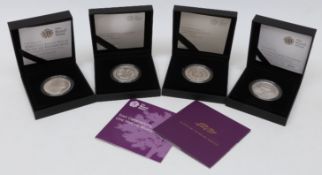 Royal Mint piedfort five pound silver proof Royal commemorative coins, four in all,