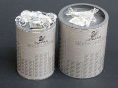 Two Swarovski Crystal cut glass vehicles Old Timer Vintage Car and Aeroplane, largest 8cm long,