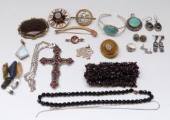 Victorian pinchbeck brooch, Miracle brooch, garnet beads, French jet beads,