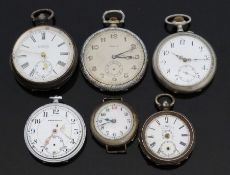 Five silver and similar pocket watches including Langendorf,