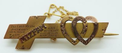 Victorian 9ct gold mizpah brooch, 2.55g, L4.