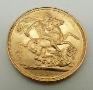 A 1909 gold full sovereign