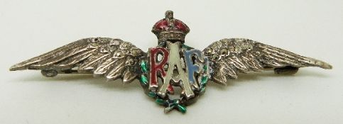 A silver RAF sweetheart brooch set with enamel and marcasite, L5.