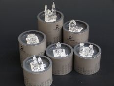 Six Swarovski Crystal cut glass Town Buildings and trees all in original boxes with certificates