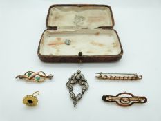 Victorian gold and silver paste set pendant, 9ct gold chain brooch,