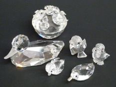 Five Swarovski Crystal Ducks, largest 8.