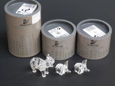 Three Swarovksi Crystal Elephants, largest 6cm tall,