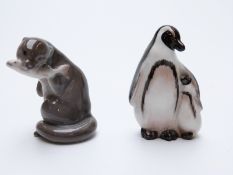 Copenhagen otter with fish and a Royal Doulton penguin with chick K20