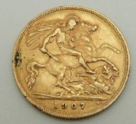 A 1907 gold half sovereign