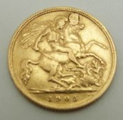 A 1905 gold half sovereign