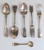 A quantity of 19thC hallmarked silver cutlery comprising three dessert spoons,