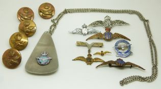 Five RAF sweetheart brooches including one set with marcasite and two set with enamel,