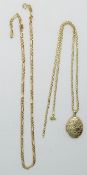 A 9ct gold locket and two 9ct gold chains, 8.