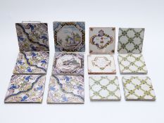 A collection of 18th/19thC tiles including a set of four Dutch Chintz,