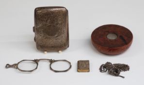 Hallmarked silver cigarette case 58g, Chinese compass,