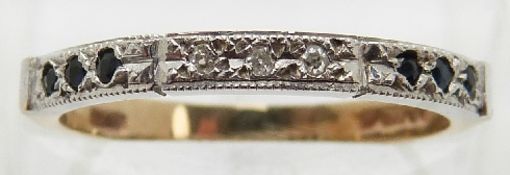 A 9ct gold half eternity ring set with diamonds and sapphires,