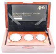 The Royal Mint proof gold sovereign fifth portrait three coin collection 2015 comprising double,