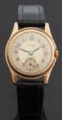 Verity 9ct gold gentleman's wristwatch with inset subsidiary seconds dial, blued hands,