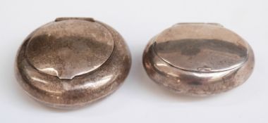 Two hallmarked silver pill or trinket pots, diameter of larger 5cm,