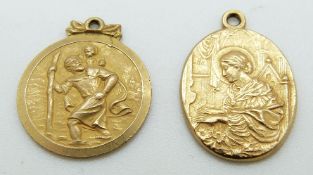 A 9ct gold St Christopher and a 9ct gold charm,