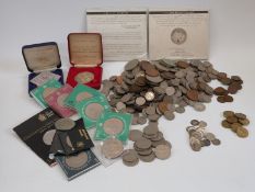 An amateur collection of UK coinage, early Victorian onwards, includes silver content,