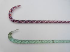 Nailsea rope twist walking stick / crook and a clear glass example with rope twist in relief,